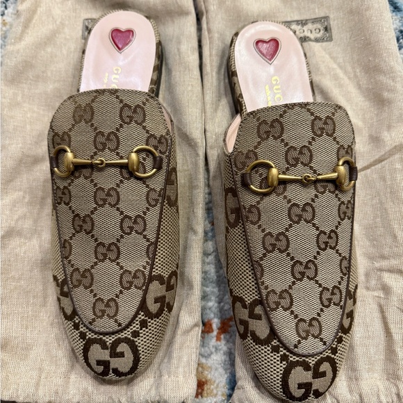 NWB Gucci Beige and Brown GG Canvas Horsebit Mules Size 38.5 - Picture 2 of 10